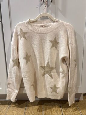 Skies Are Blue Cream Crewneck Sweater with Gold Stars